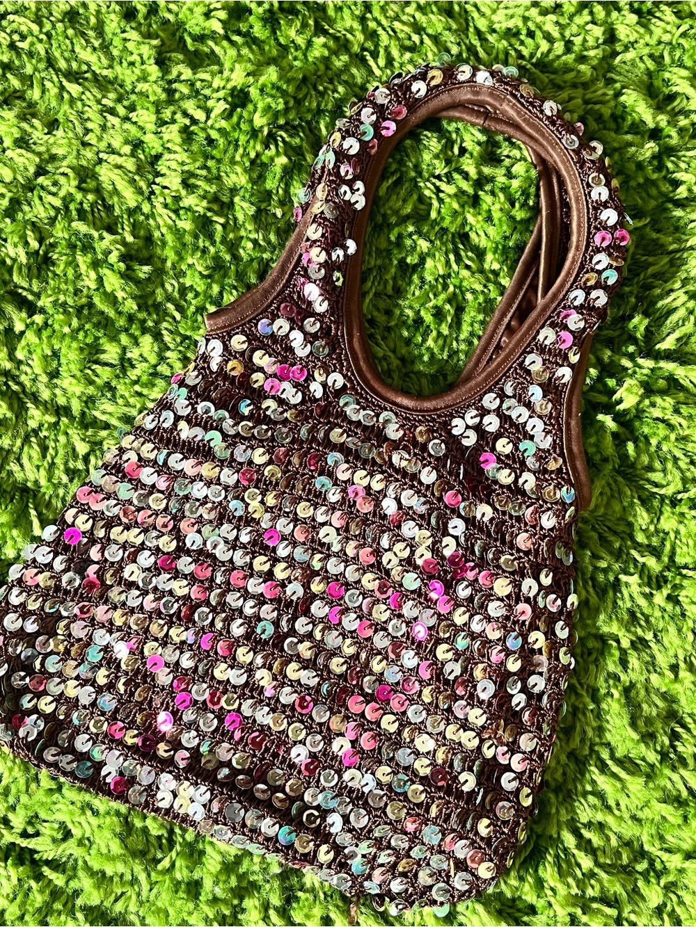 Y2K Limited Too Sequin Shoulder Bag Hobo Bag Brown Purple Pink Silver